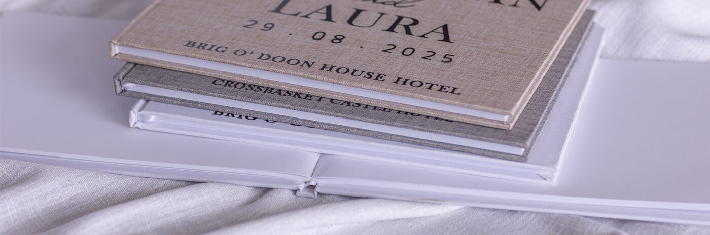 Personalised linen guestbook open book Glasgow
