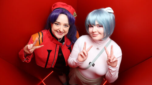 high angle photo booth neon evangelion cosplay